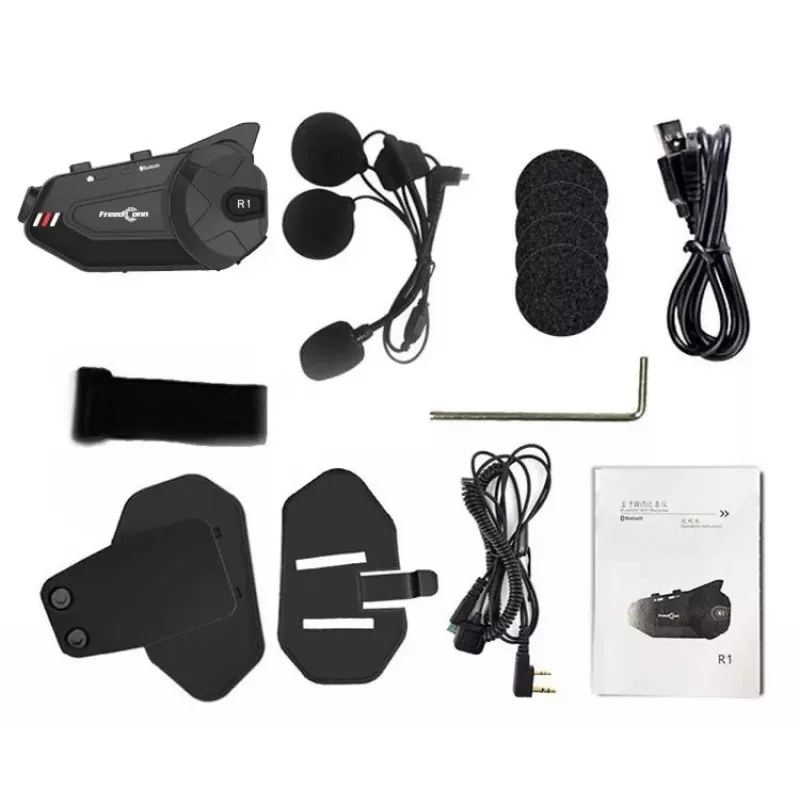 Headset FreedConn R1 PLUS E motorfiets-Bluetooth-intercom, Bluetooth 5.0+EDR, bereik 1000 m, IP65, FM, 1080p-video, 30 uur gesprekstijd