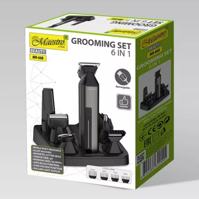 Haarclipsets Maestro MR-660 6-in-1 USB oplaadbaar met verstelbare messen