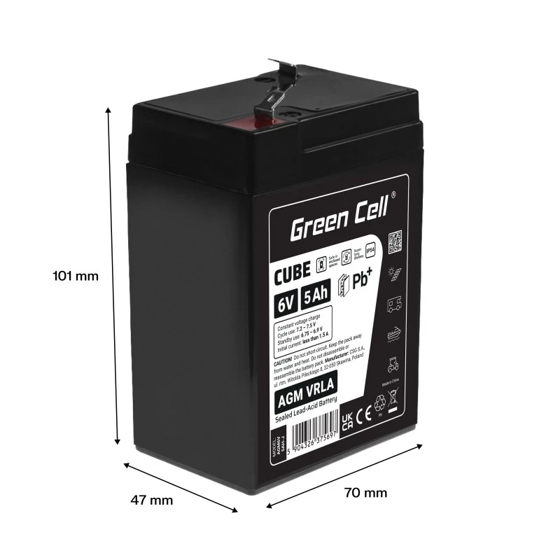 UPS-batterij Verzegelde lood-zuur Green Cell AGM6V5AH-J 6 V 5 Ah
