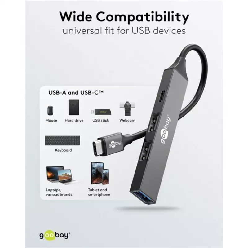 Goobay Slim 4-poorts USB-hub, USB-C™ naar USB-C™/USB-A, USB 3.2 (74459)