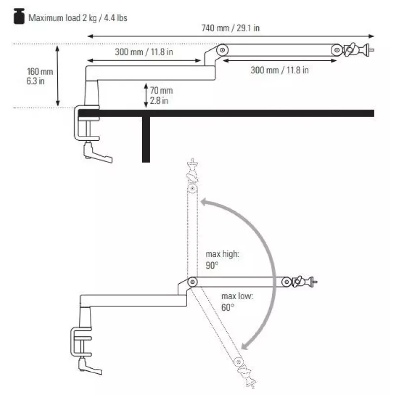 Microfoonarm Elgato Wave Mic Arm Low Profile — verstelbare low-profile-arm voor studio en streaming