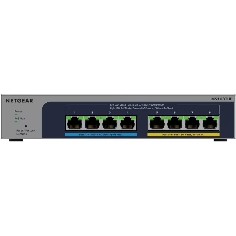 NETGEAR MS108TUP unmanaged L2 2.5G Ethernet (100/1000/2500) Power over Ethernet (PoE) grijs