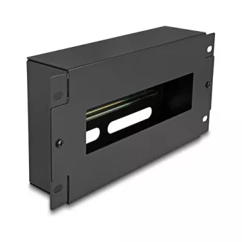 Delock 67320 10" installatieautomatenstrip met afdekking en DIN-rail, 3U, metaal, zwart
