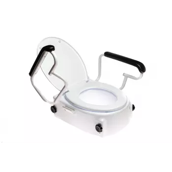 Verhoogd toilettoestel ANTAR AT51204 met deksel en armleuningen, in hoogte verstelbaar 6–14 cm, breedte 570 mm, maximale belasting 150 kg