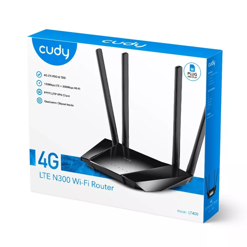 Cudy LT400 draadloze router Fast Ethernet singleband (2.4 GHz) 4G zwart
