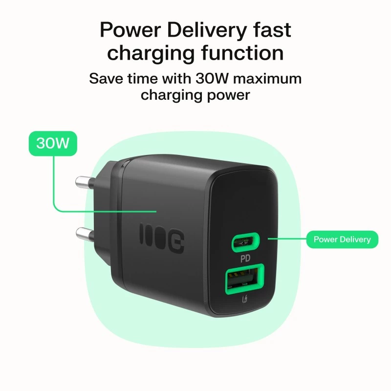 Oplader Green Cell PowerSource Duo30 – 1× USB-A, 1× USB-C, 3A