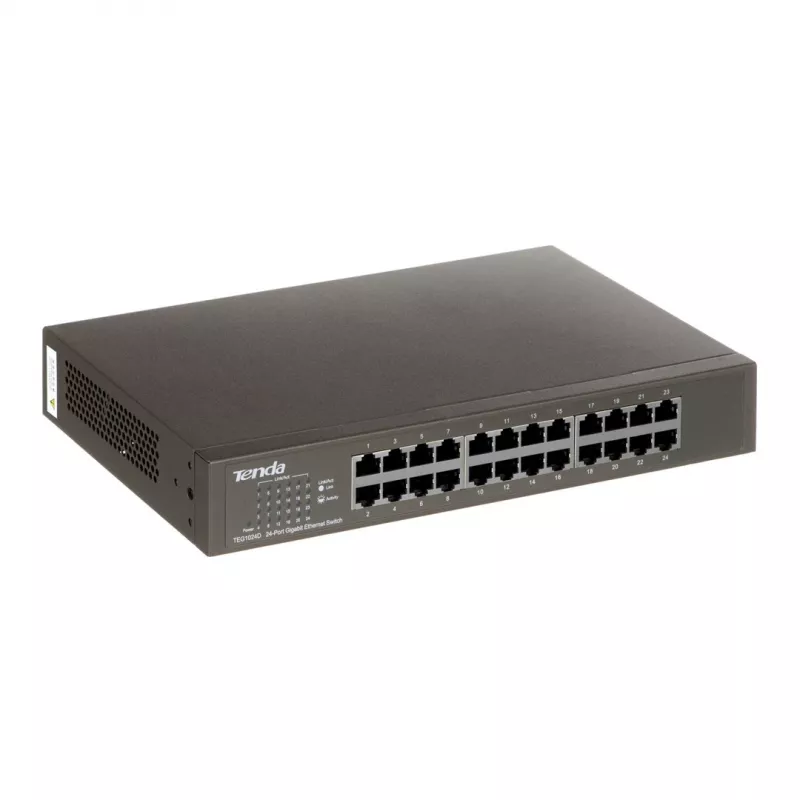 Unmanaged switch TENDA TEG1024D 24-poorts Gigabit Ethernet, 48 Gbps, 8000 MAC-tabel, blauw