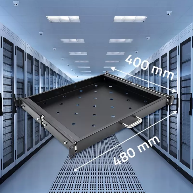 Qoltec 54509 schuifbare stalen rackplank, 600x600, zwart