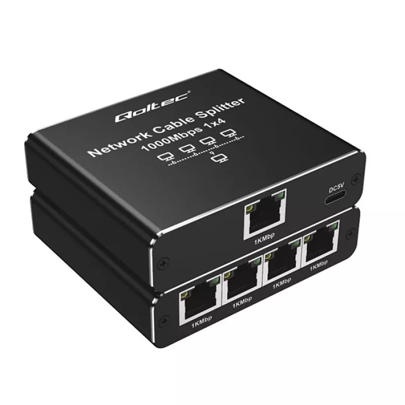 Ethernet mini-switch QOLTEC 52293 1x4 RJ45, unmanaged netwerksplitter 1-in 4-out