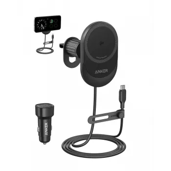 Draadloze magnetische autolader Anker MagGo 15W — magnetisch 15W Qi-snelladen voor smartphones, zwart