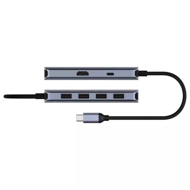 USB-C-hub Cudy UH500 — USB 3.2 Gen 1 Type-C-host, 6 aansluitingen met USB 3.2 Gen 1 Type-A en HDMI, 5000 Mbit/s, grijs/zilver