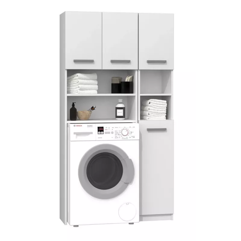 Badkamerkast top e shop ZESTAW MARPOL BIEL — vrijstaand, wit frame, 10 legplanken