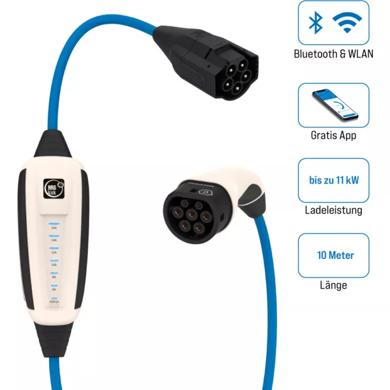 NRGkick 17101000 mobiele wallbox 16A Pure, 11 kW, kabel van 10 m, Type 2, Wi-Fi + Bluetooth, wit