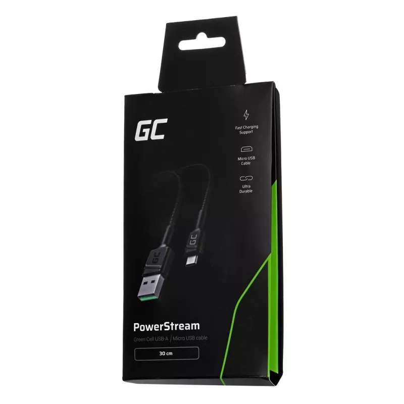 USB 2.0 kabel Green Cell KABGC23, USB A naar Micro-USB B, 0,3 m, zwart