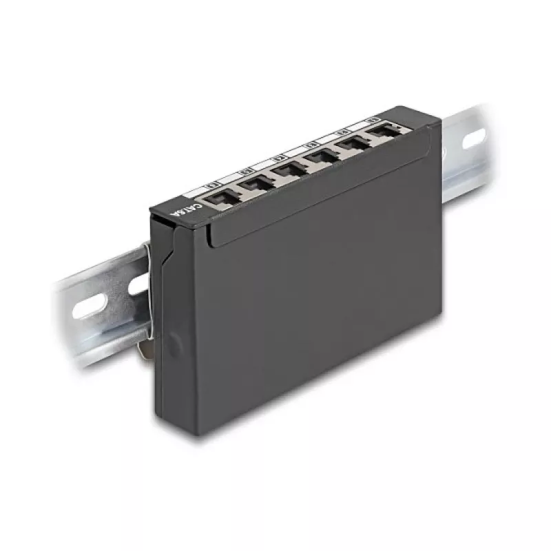 Patchpanel DELOCK mini desktop RJ45 6 poorten Cat.6A afgeschermd, metaal, zwart, 80×22×125 mm