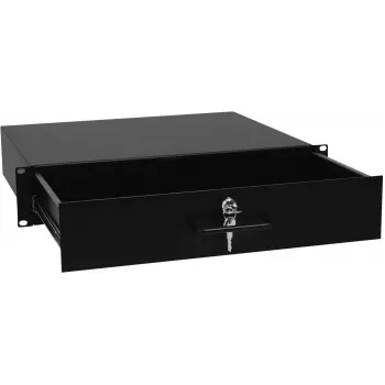 Rack-inbouwvak met slot Omnitronic 2U – model 30100952, frontgemonteerde opbergla van metaal voor 19-inch racks