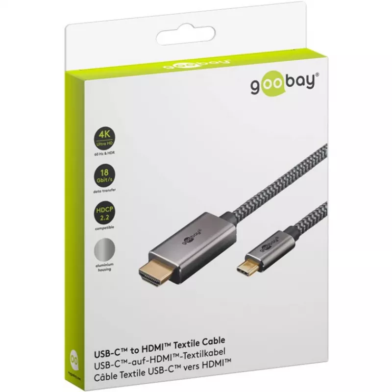 USB-gevlochten adapterkabel, USB-C-stekker > HDMI-stekker, 4K / 60Hz (zwart/zilver, 2 meter)