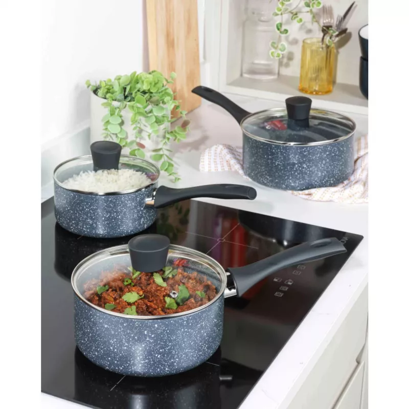 Pannenset Russell Hobbs Nightfall Stone 3-delig 16/18/20 cm antiaanbaklaag