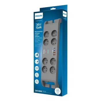 Overspanningsbeveiliging stekkerdoos Philips met 8 stopcontacten en 4×USB