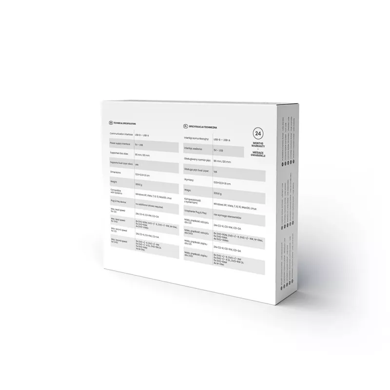 Externe slanke dvd±rw-drive SAVIO AK-43, USB 2.0, zwart, ondersteunt cd/dvd lezen/schrijven (24x cd, 8x dvd)