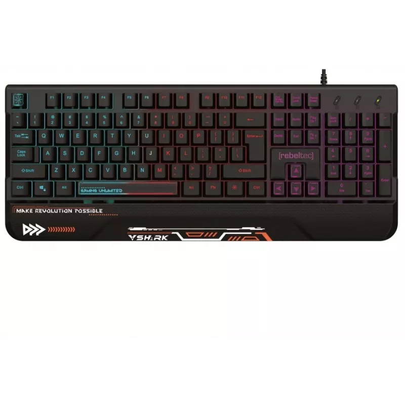 Rebeltec SHARK gamingtoetsenbord op ware grootte, RGB, ingebouwde polssteun, waterdicht