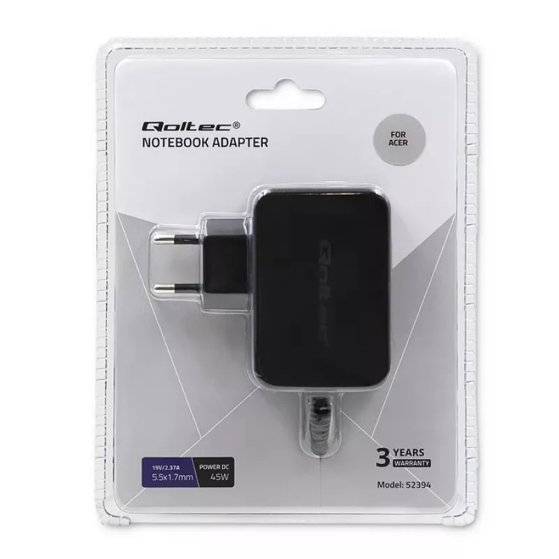 Voeding QOLTEC 45W 19V 2,37A met 5,5x1,7 mm stekker