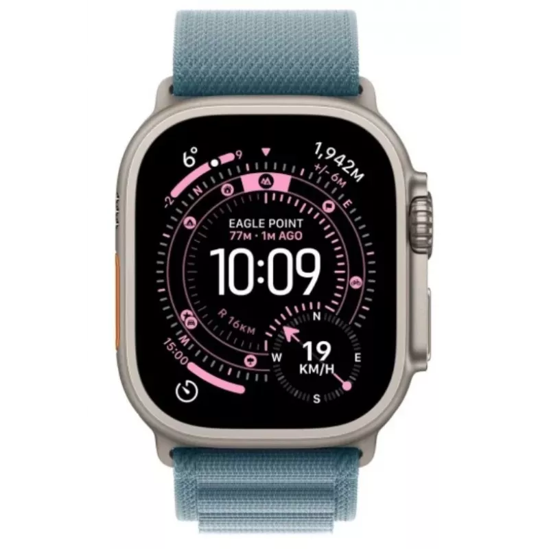 Smartwatch Apple Watch Ultra 3 GPS + Cellular 49 mm Natural Titanium behuizing met Light Blue Alpine Loop (Klein)