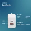 AC indoor USB GaN-oplader DIGITUS DA-10301 — 30W, 1× USB-C, 1× USB-A, 100–240V, wit