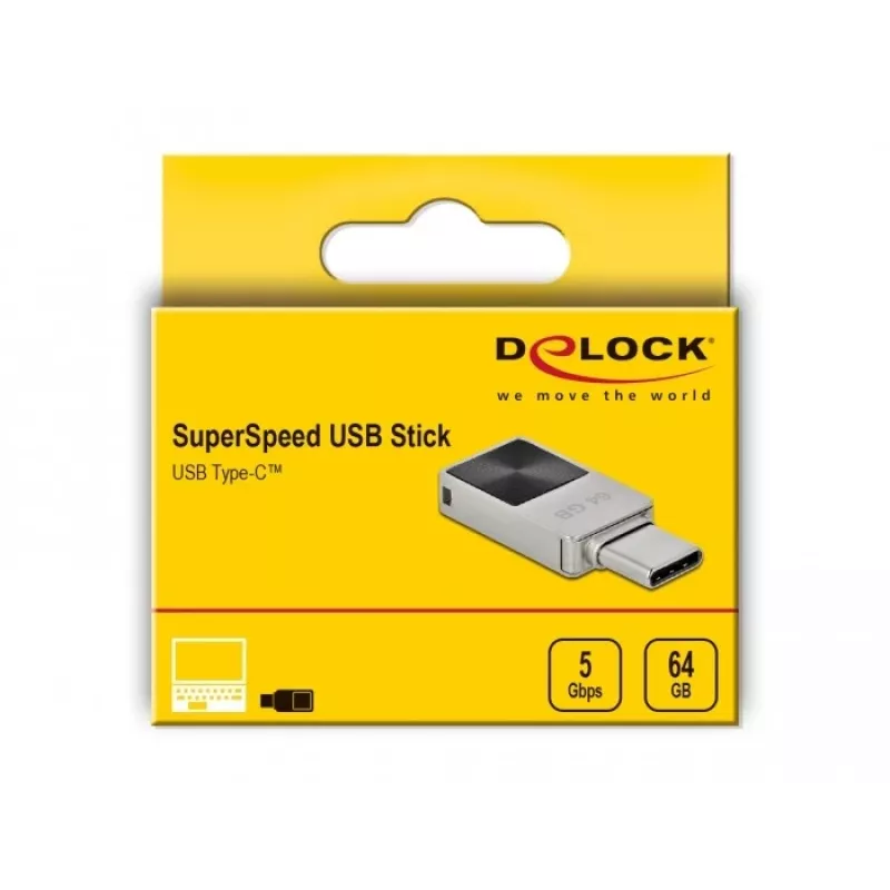 USB-flashstation DeLOCK 64 GB USB-C 3.2 Gen 1 mini metalen behuizing