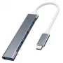USB-hub VAKOSS TC-4125X — 1× USB 3.0 Type-A, 3× USB 2.0 Type-A, host: USB Type-C, zilver