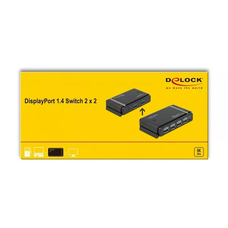 DELOCK DisplayPort 1.4 switch 2 x 2 DisplayPort in naar 1 x 2 DisplayPort uit 8K