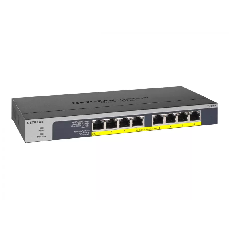 NETGEAR GS108PP unmanaged Gigabit Ethernet (10/100/1000) Power over Ethernet (PoE) zwart