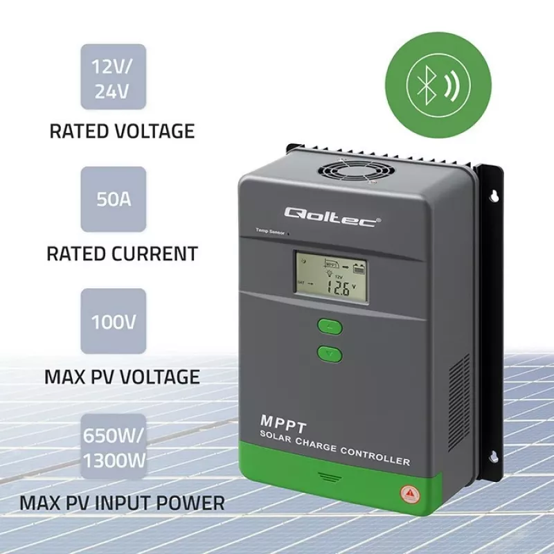 Solar laadregelaar QOLTEC MPPT 50A 12V/24V met LCD, model 53664