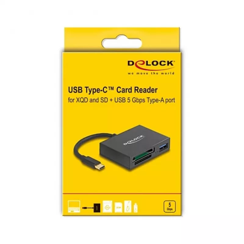 DeLOCK USB-C-kaartlezer voor XQD- en SD-geheugenkaarten USB 5 Gbit/s