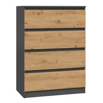 Kommode Top e Shop M4 ANTRACIET/ARTISAN – 4 laden, antraciet- en eikenkleurig oppervlak, 700 × 400 × 970 mm, spaanplaat
