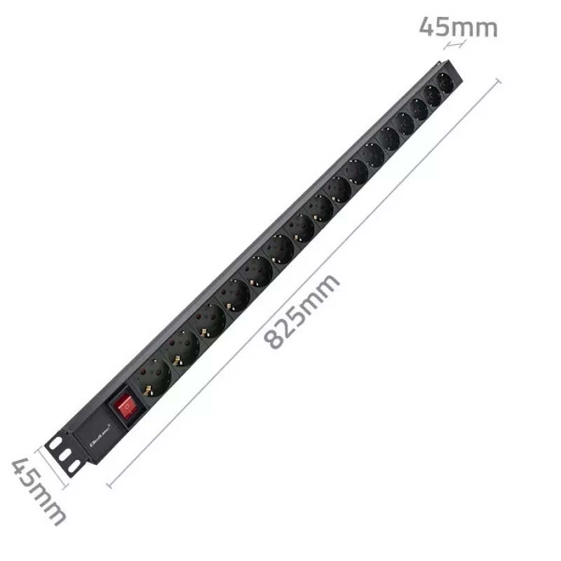 Qoltec aluminium PDU voor RACK | 16A | 16 x Schuko | verticaal | 1,8 m