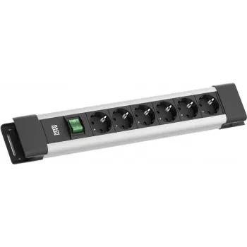 Stekkerdoos Bachmann CONNECTUS met 6× CEE7/3-stopcontacten, 1× schakelaar, 2,0 m kabel, CEE7/7-stekker, grijs