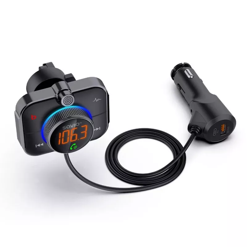 FM-transmitter SAVIO TR-14 Bluetooth USB, FM 87,6–107,9 MHz, MicroSD, USB-C, 12 V autostroom