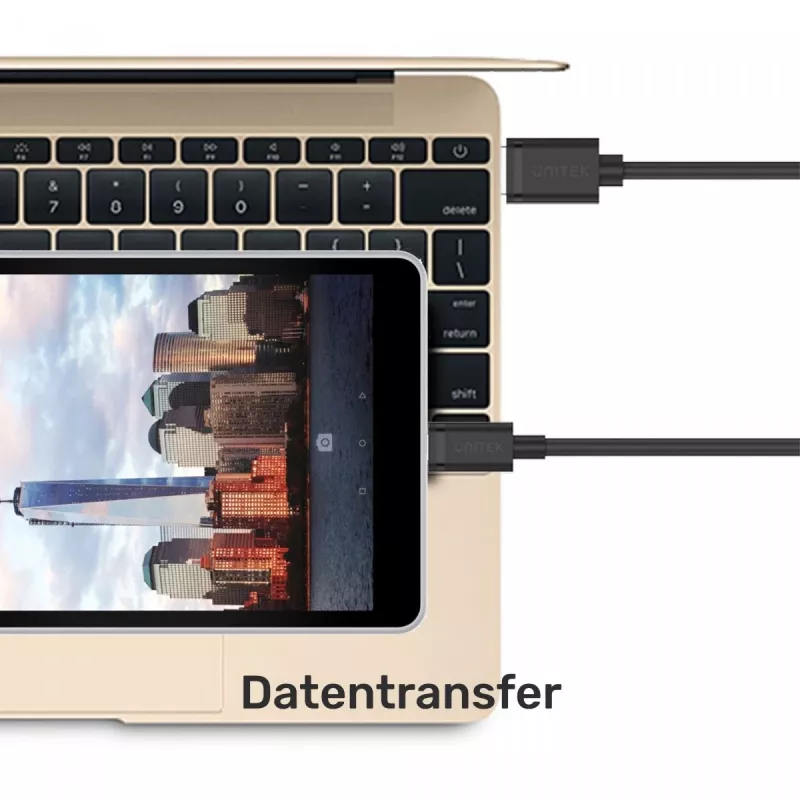 USB-A-naar-USB-C-kabel Unitek C14068BK, 2 m, USB 2.0, zwart, stekker-stekker