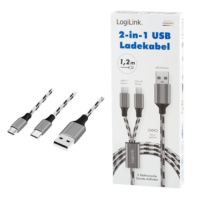 LogiLink CU0202 USB-kabel USB 2.0 1,2 m USB A USB C/Micro-USB A grijs