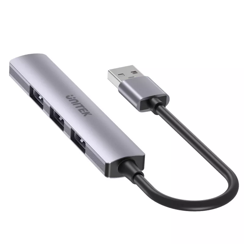 Unitek H1208A USB-A-hub, 4 poorten (1x USB-A 5 Gbps, 3x USB-A 2.0), aluminium, zilver