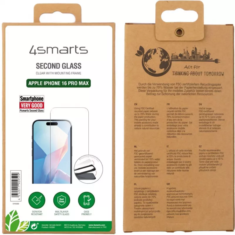 Beeldschermbeschermfolie 4smarts 541202 iPhone 16 Pro Max Gehard glas