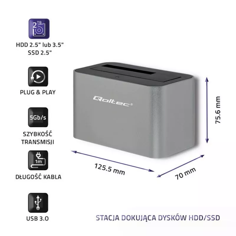 Qoltec 5315 dockingstation HDD/SSD | 2.5/3.5 SATA | USB 3.0