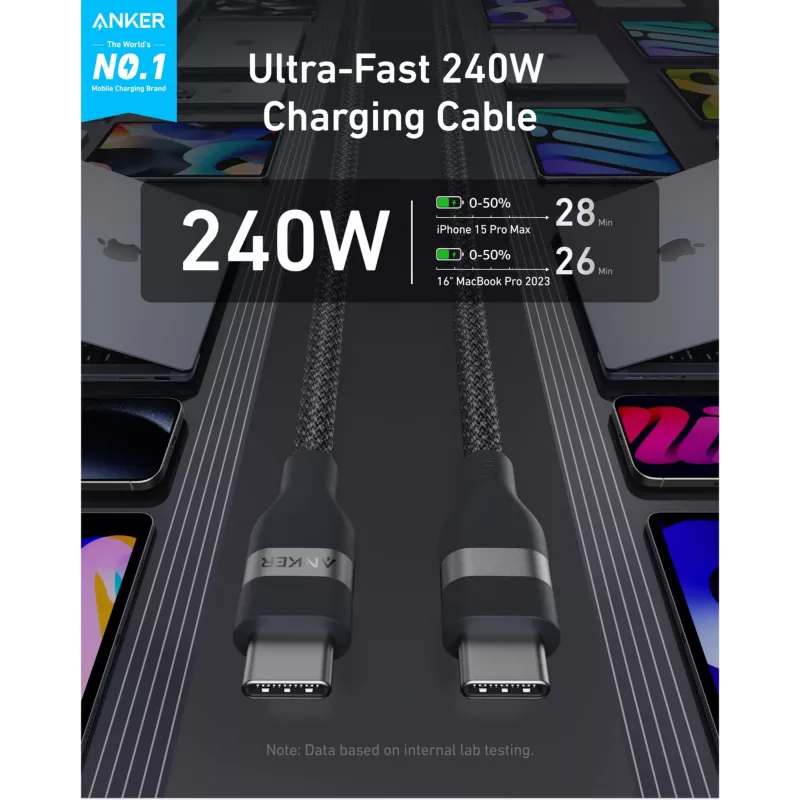 USB-C-naar-USB-C-kabel Anker A82E2 — USB 2.0, 1,8 m, zwart