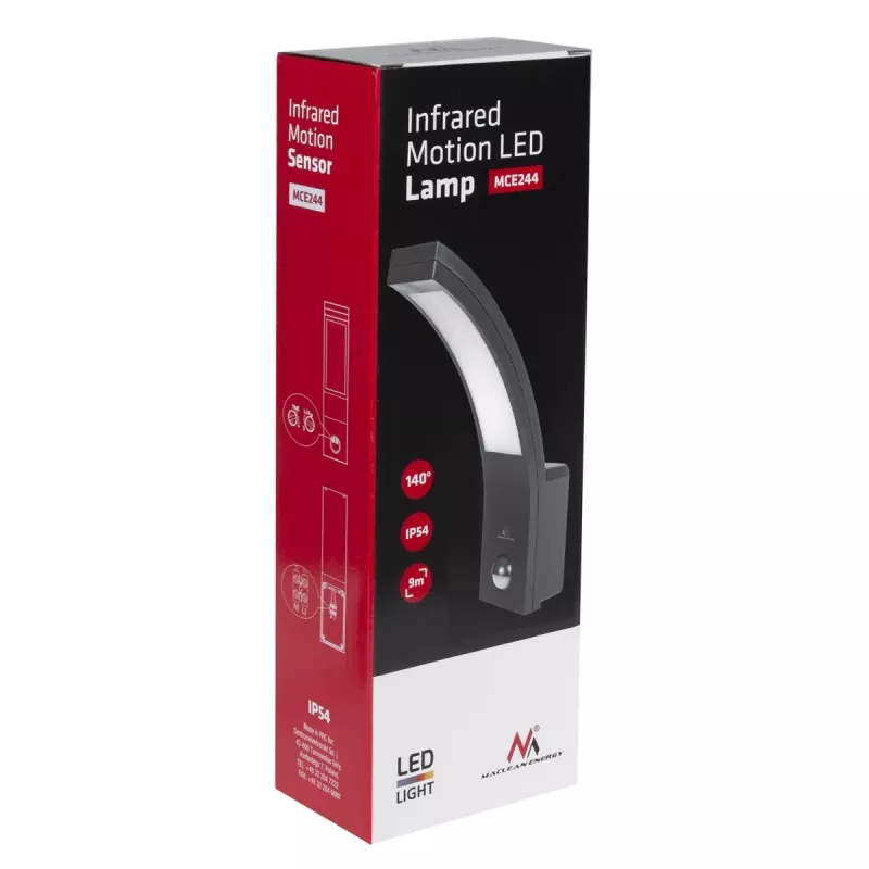 LED-buitenlamp met bewegingsmelder MACLEAN MCE244B — LED-lamp met ingebouwde bewegingsmelder