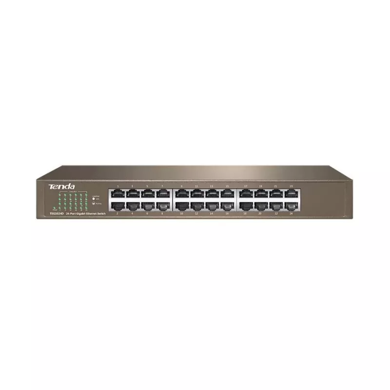Unmanaged switch TENDA TEG1024D 24-poorts Gigabit Ethernet, 48 Gbps, 8000 MAC-tabel, blauw