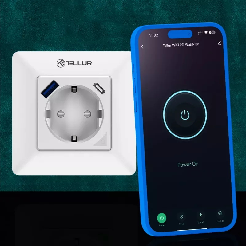Slimme WLAN-wandstekker Tellur TLL331531 – 3600 W 16 A, WLAN-afstandsbediening