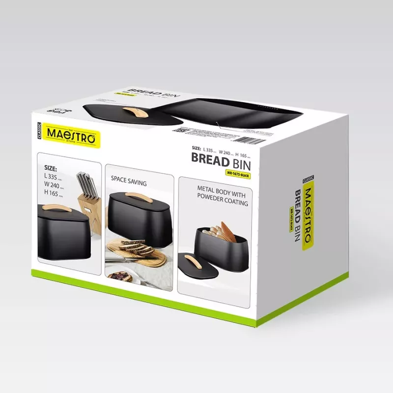 Broodtrommel Maestro MR-1675-Zwart, zwarte broodbewaarcontainer