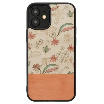 Beschermhoes Man and Wood voor iPhone 12 mini — roze bloem op zwart