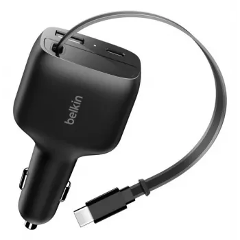 Belkin 75W 2-poorts met oprolbaar USB-C-snoer auto - kabel (CCC001HQBK)